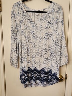 Sonoma Navy and White V-Neck Tie-Dye Tunic